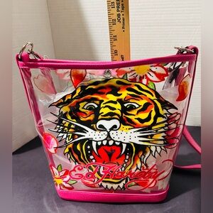 Ed Hardy Pink Tiger Print PVC swim beach bag BNWT